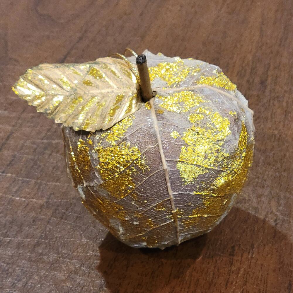 Vintage Apple ornament shiny gold foil gold tint